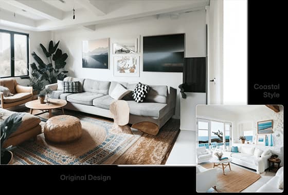 Interior AI design tool demonstrating 20+ interior styles for room redesign