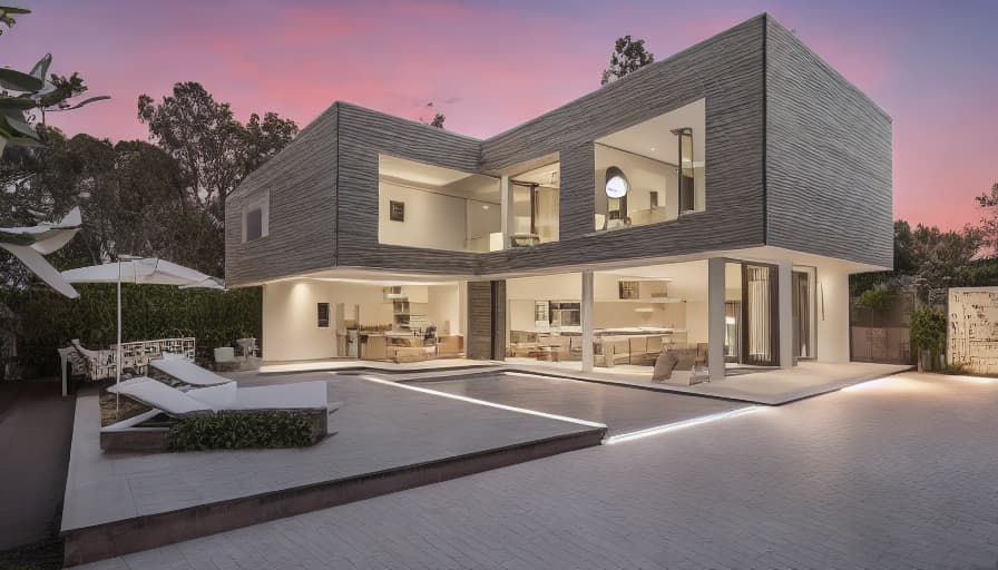Moderne Villa zur goldenen Stunde