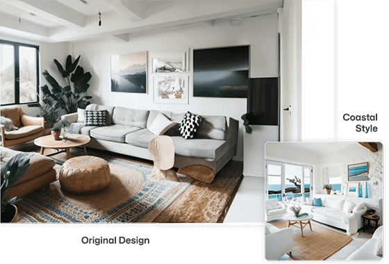 Interior AI design tool demonstrating 20+ interior styles for room redesign